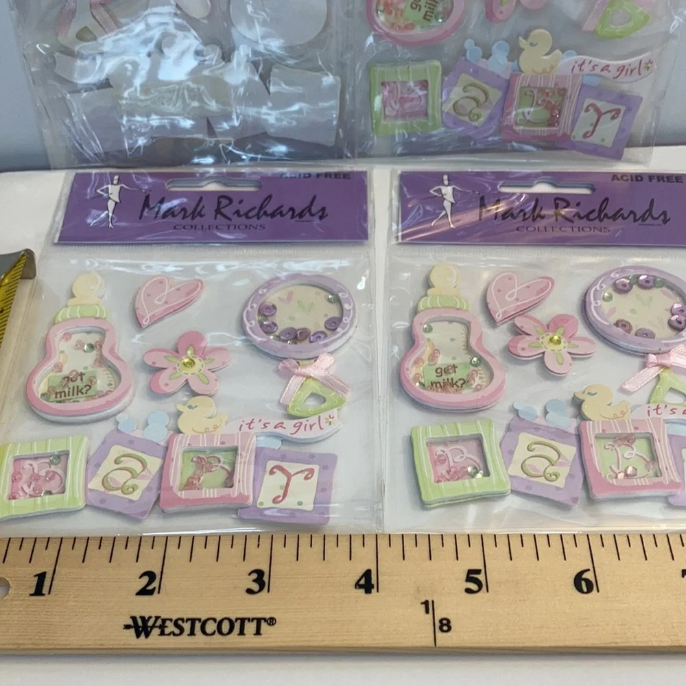 Mark Richards Scrapbook Stickers Card Making Baby Girl Rattle Bottle Crafts